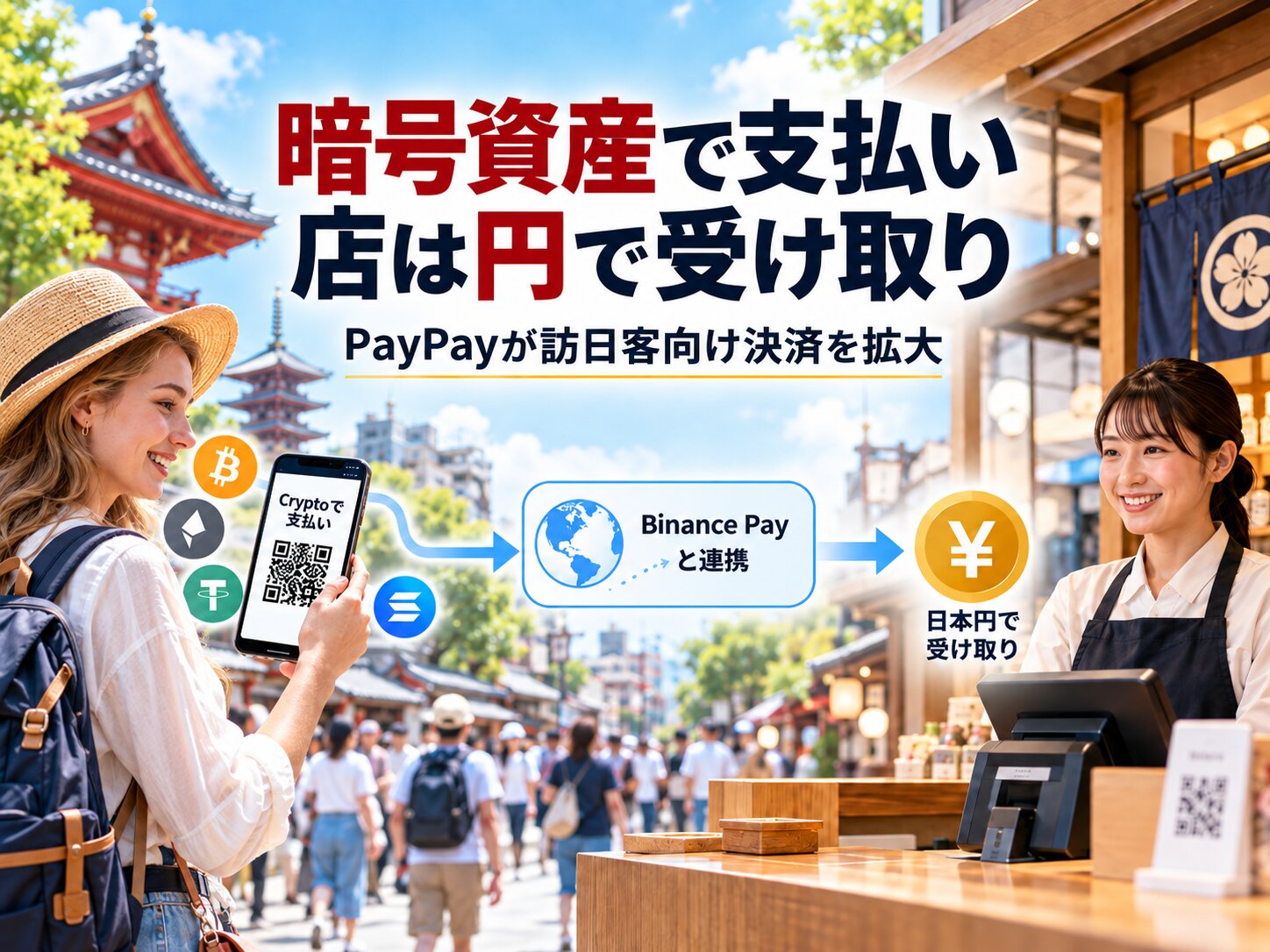 暗号資産で支払い、店は「円」で受け取る|PayPayが訪日客向け決済を拡大